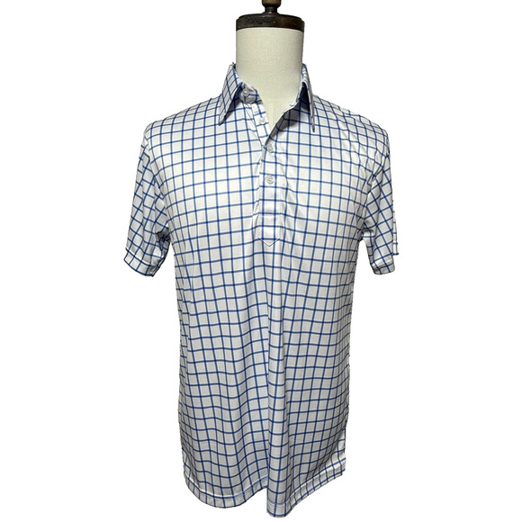 Collars & Co. Shirt Mens Medium White Blue Polo Grid Check Stretch Golf Preppy - Picture 4 of 9